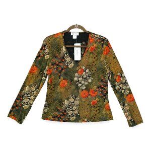 NWT Vintage Carducci Blouse Women M Burgundy Black Floral Acetate Blend Made/USA